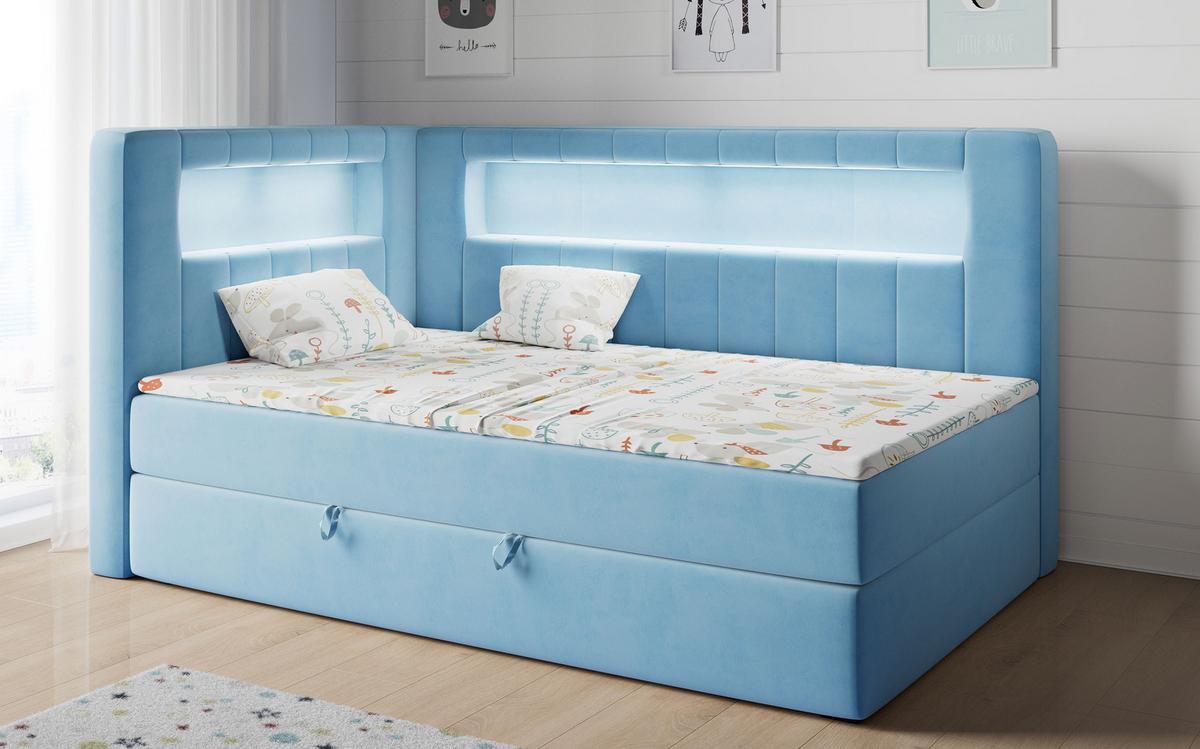 BOXSPRINGBETT JUNIOR GOLD 3 90/200 Blau - linke Seite - Blau, Holz/Textil (90/200cm) - MKS