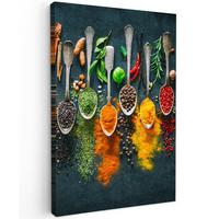 LEINWANDBILD Kräuter - Gewürze - Löffel Wanddeko Schlafzimmer 60x90 cm - Currygelb, Textil (60/90cm) - MuchoWow