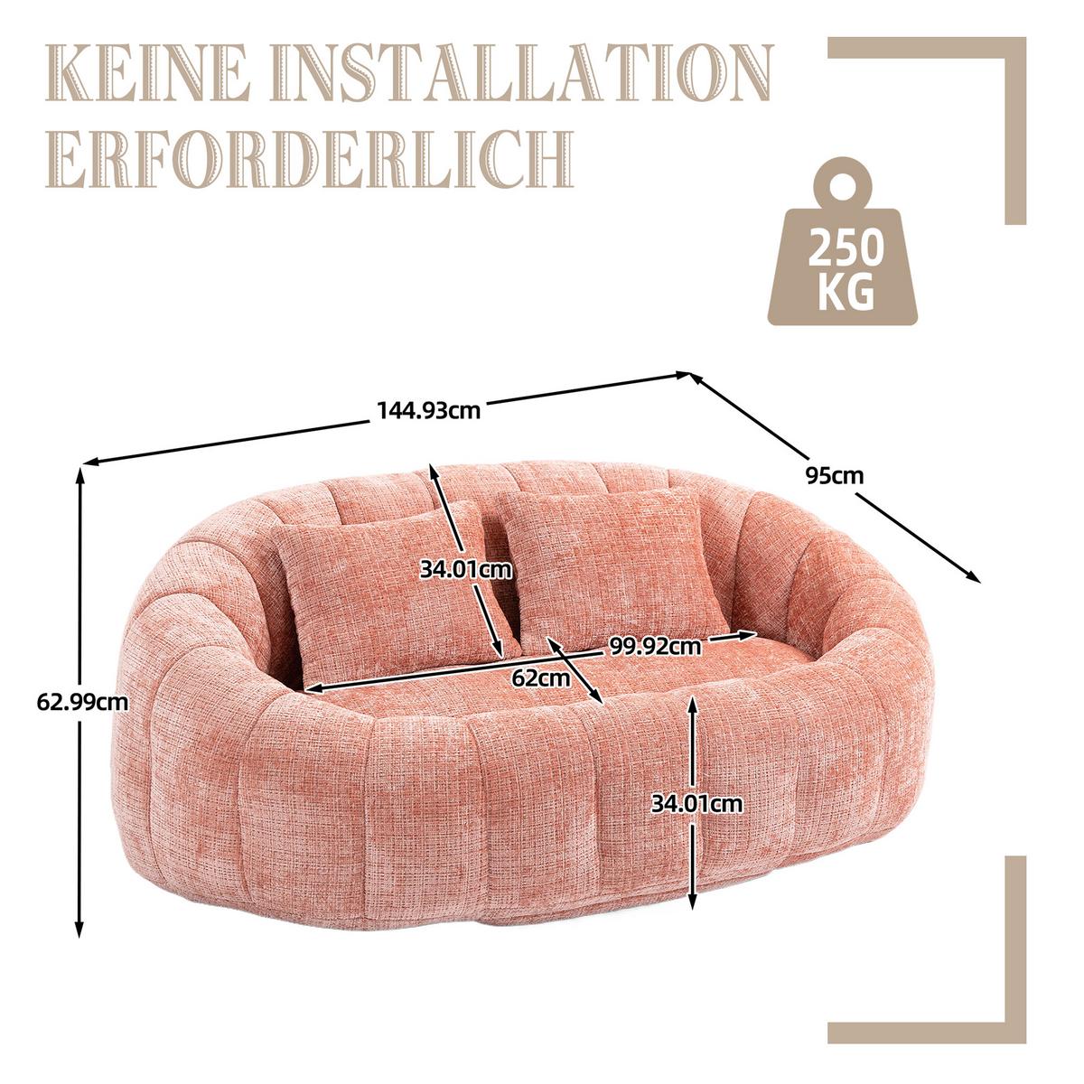 2-SITZER SOFA aus Chenille mit Memory Schaum & ohne Montage - Pink, Textil (150/63/95cm) - Urban Meuble