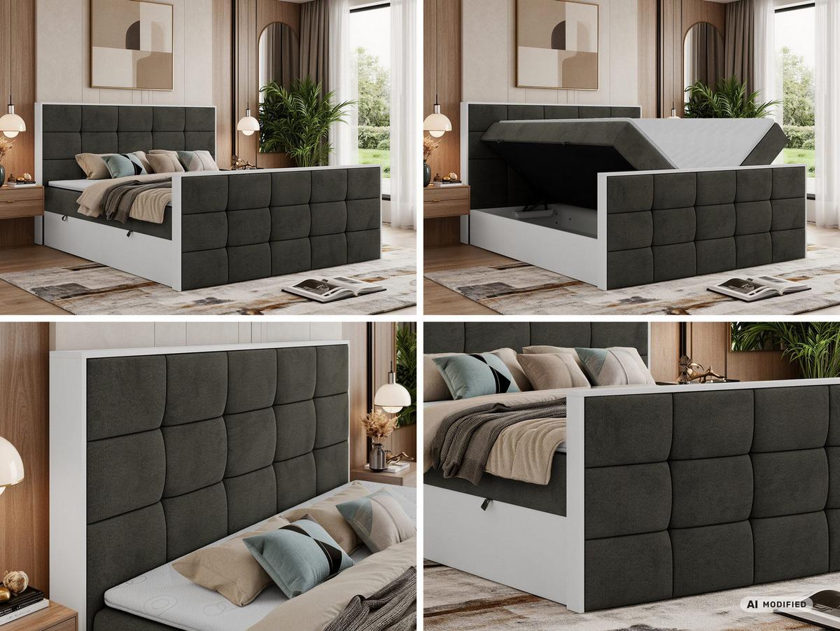 BOXBETT ALVIT DUO 180/200 - Dunkelgrau Velvet - Topper T25 - H3 - Dunkelgrau/Anthrazit, Kunststoff/Textil (180/200cm) - MKS