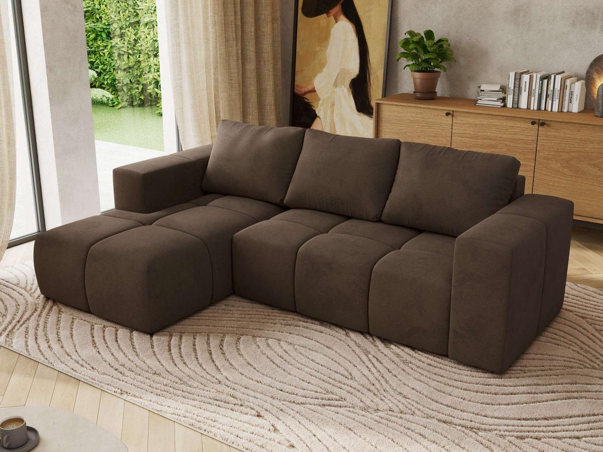 ECKSOFA MONIVA Braun Velvet - Links - Schwarz/Braun, Kunststoff/Textil (164/266cm) - MKS