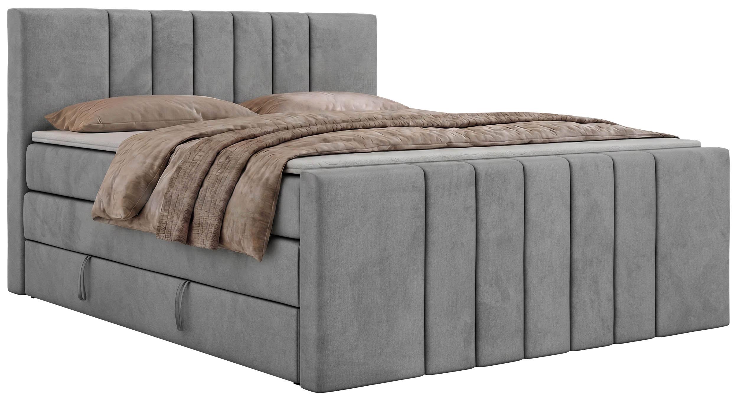BOXSPRINGBETT INERO DUO KING 180/200 - Hellgrau Velvet - Topper T25 - H4 - Hellgrau/Schwarz, Kunststoff/Textil (180/200cm) - MKS