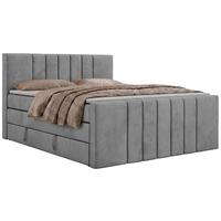 BOXSPRINGBETT INERO DUO KING 200/200 - Hellgrau Velvet - Topper Visco - H4 - Hellgrau/Schwarz, Kunststoff/Textil (200/200cm) - MKS