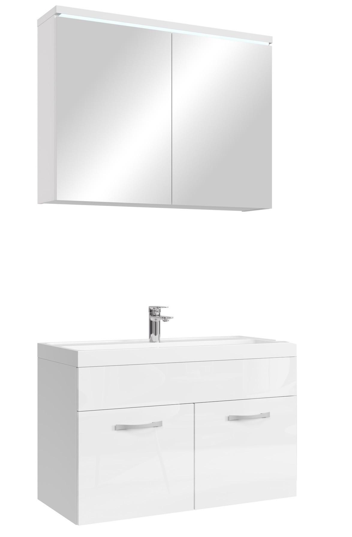 BADMÖBEL-SET Paso 3 Teile Weiß Hochglanz - 80 x 35 x 55 cm - Weiß, Holz (80/55/40cm) - Badplaats