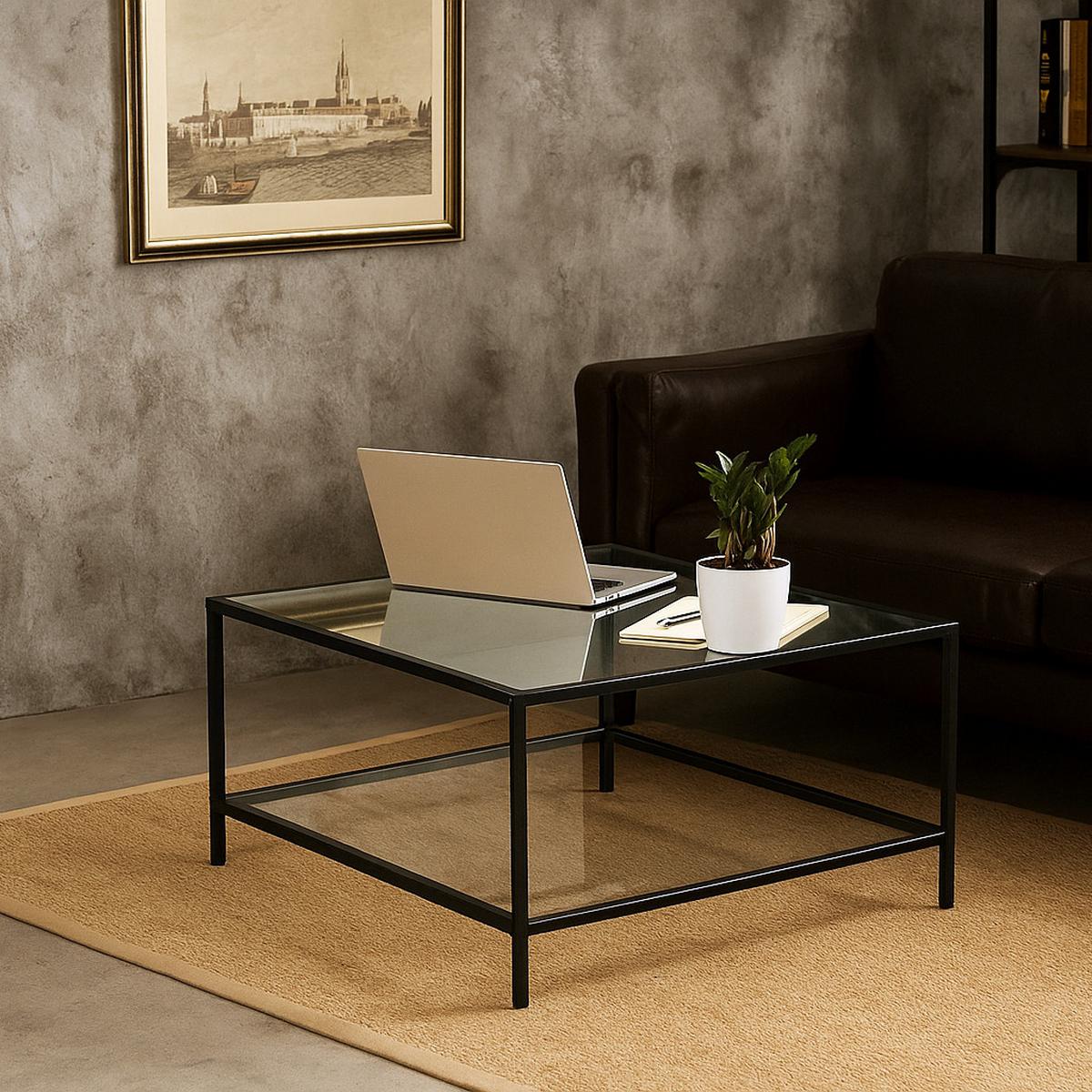 COUCHTISCH Glasplatte kratzfest & Metallgestell stabil 80X80cm - Schwarz, Glas/Metall (80/80/42cm) - Urban Meuble