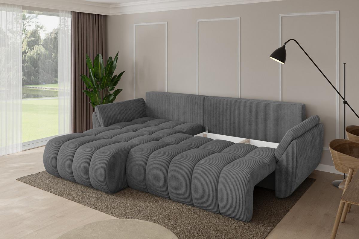 ECKSOFA mit Schlaffunktion Ottomane Links TOKO-L-v1 277x194x86 Dunkelgrau Cord - Dunkelgrau/Schwarz, Holzwerkstoff/Kunststoff (277/194cm) - ALTDECOR