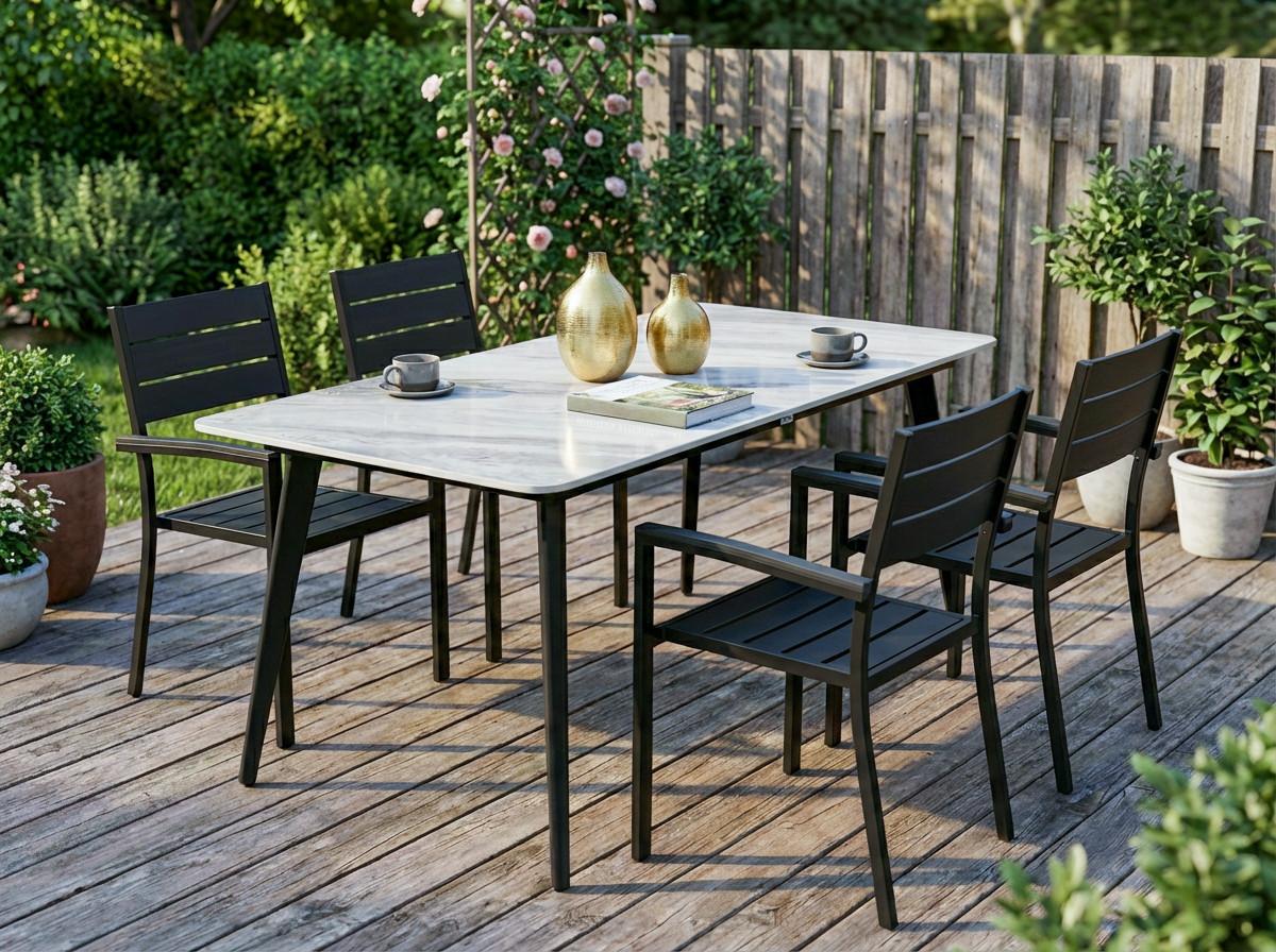GARTENTISCH 160/90 cm Stein Grauer Marmor Rodallo - Grau, Stein (160/90/75cm) - Beliani