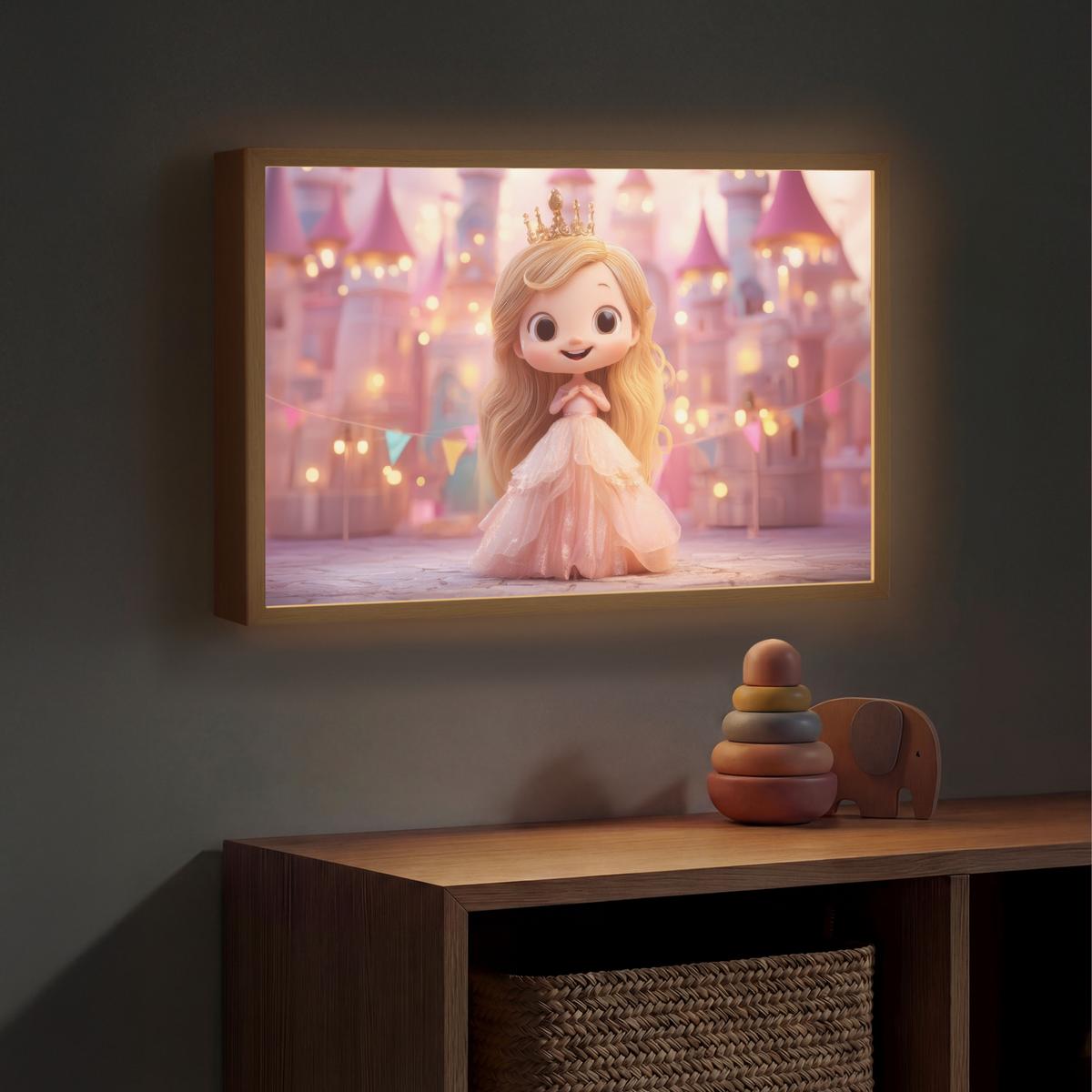 WANDLEUCHTE MIT AKKU Prinzessin - Rosa - Schloss 60x40 cm - Rosa, Holzwerkstoff (60/40/8cm) - OnlyWow