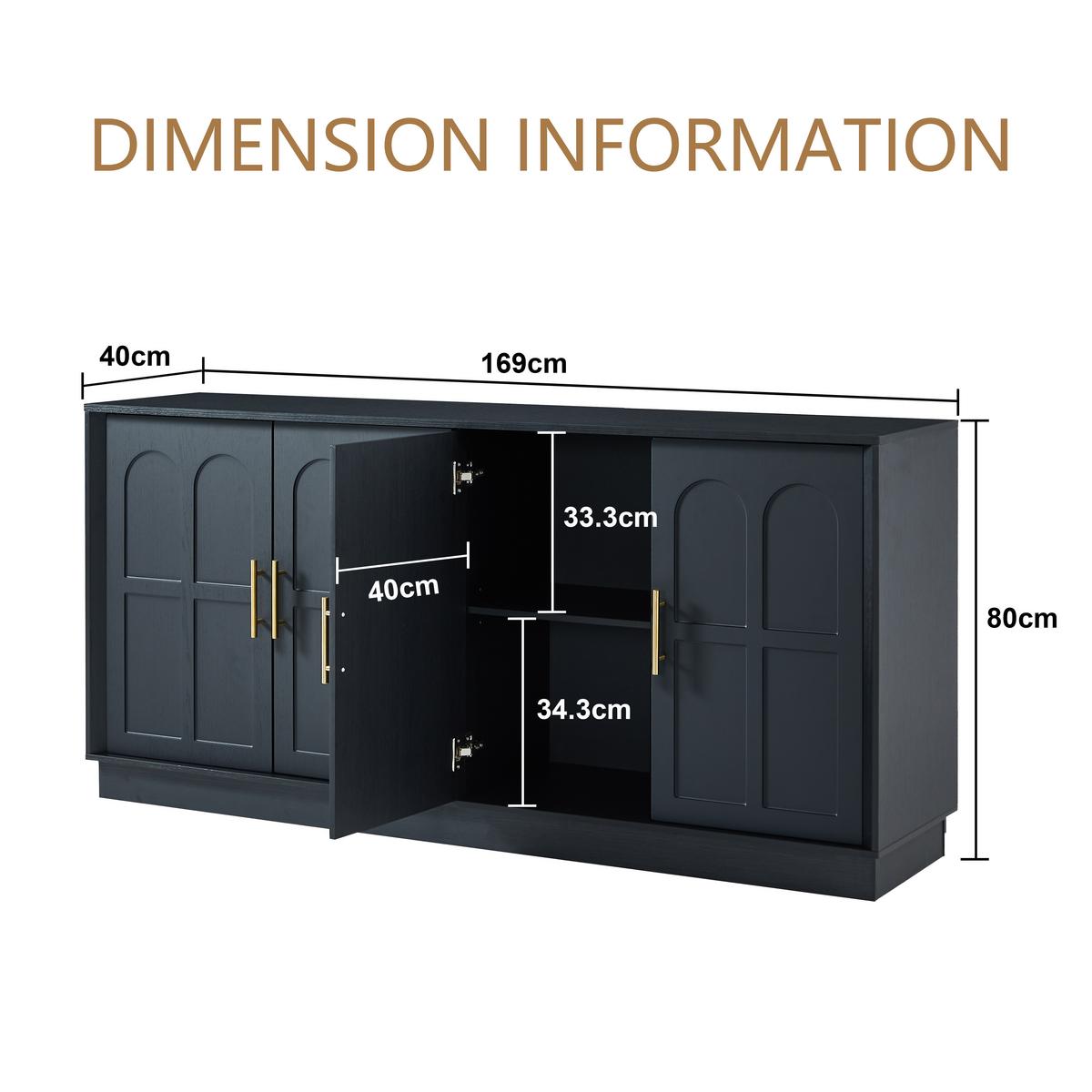 SIDEBOARD Schwarz XL 169 cm mit elegantem Bogendesign & Gold-Akzenten - Schwarz, Holzwerkstoff (169/80/40cm) - Urban Meuble