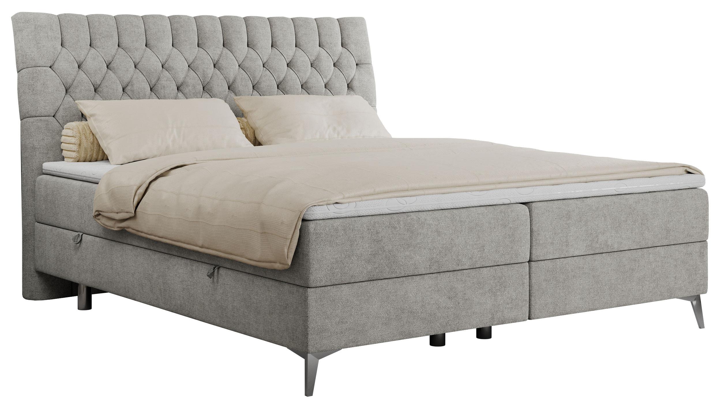 BOXBETT MILEN 120/200 Hellgrau Struktur - H3 - Hellgrau, Holz/Textil (120/200cm) - MKS