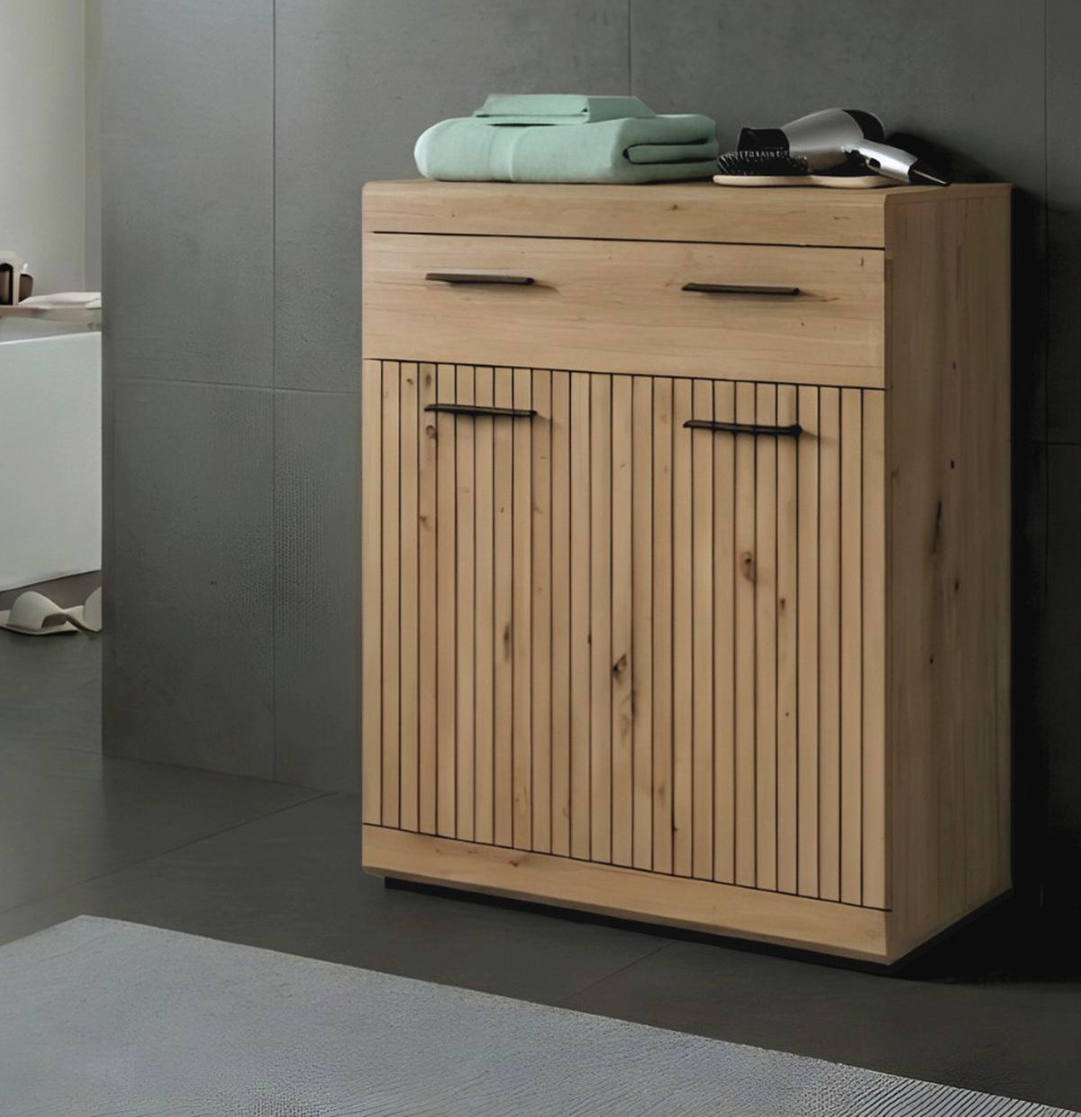 BADKOMMODE Eiche Artisan 74 x 88 cm, Badschrank mit moderner Rillen-Optik - Schwarz/Eiche Artisan, Holzwerkstoff/Kunststoff (74/88/31cm) - Inn.Furn