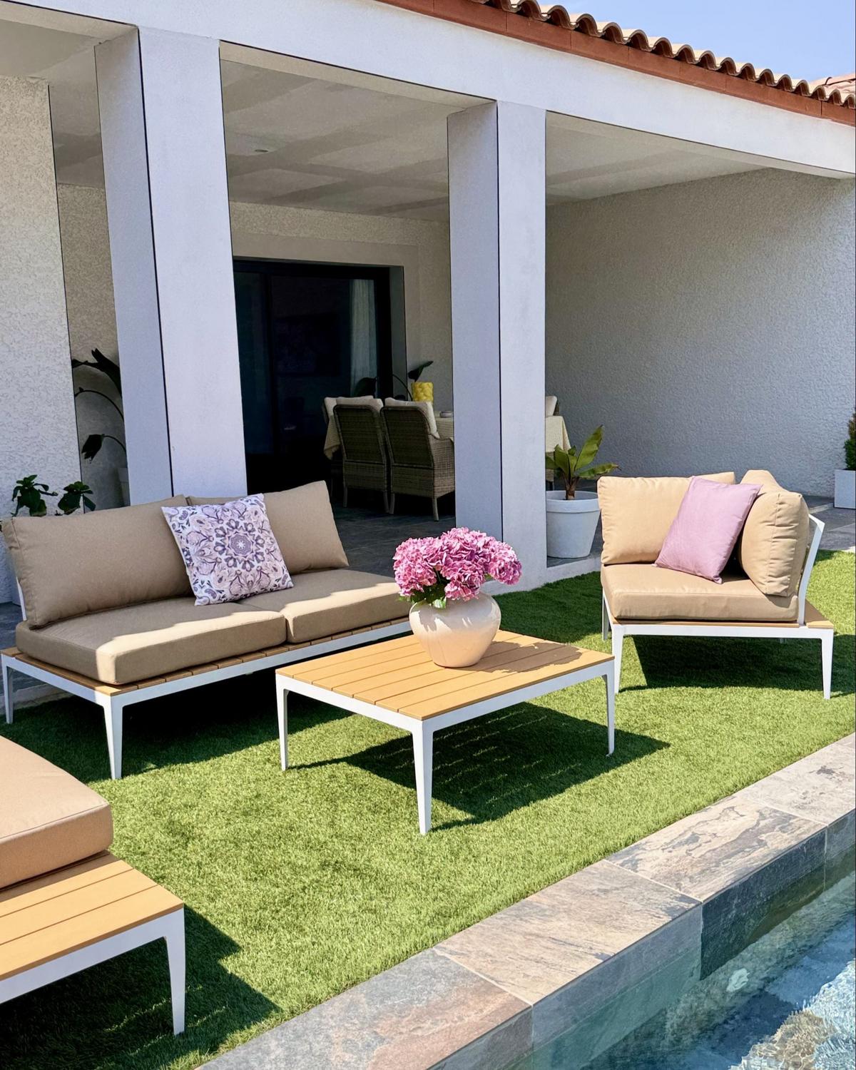 GARTENKISSEN 3er-Set Bunt 45/45 cm Sammit - Pink/Beige, Textil (45/10/45cm) - Beliani