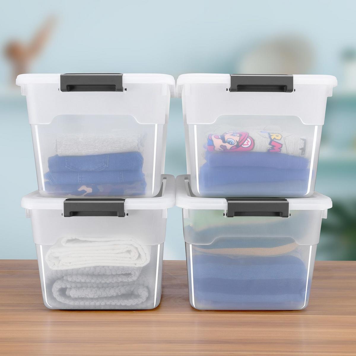 AUFBEWAHRUNGSBOX mit Deckel 30L semitransparent (4er-Set) - Weiß, Kunststoff (33/26/45cm) - Juskys