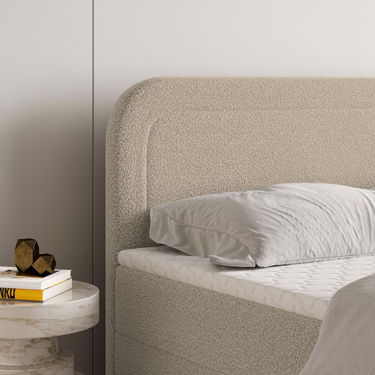 BOXBETT ARMEL 180x200 cm mit Matratze und Topper - Beige - Beige, Holz (180/200cm) - MASSENO