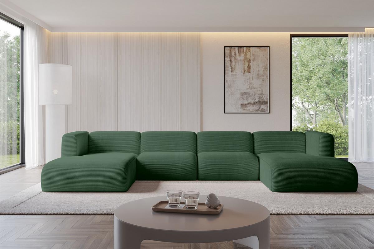 WOHNLANDSCHAFT MIRA-U2 408x179x70 Grün Cord - Salbeigrün/Schwarz, Holzwerkstoff/Kunststoff (408/70/179cm) - ALTDECOR
