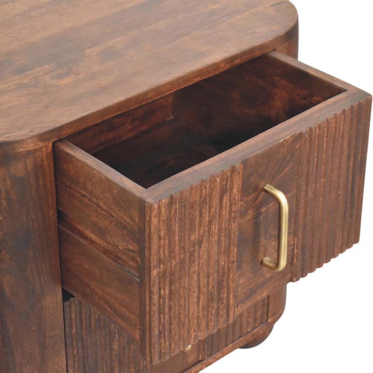NACHTKASTEN Marlowe Geriffelt, 2 Schubladen, Dunkelbraun - Dunkelbraun/Messingfarben, Holz/Metall (55/53/40cm) - Artisan Furniture