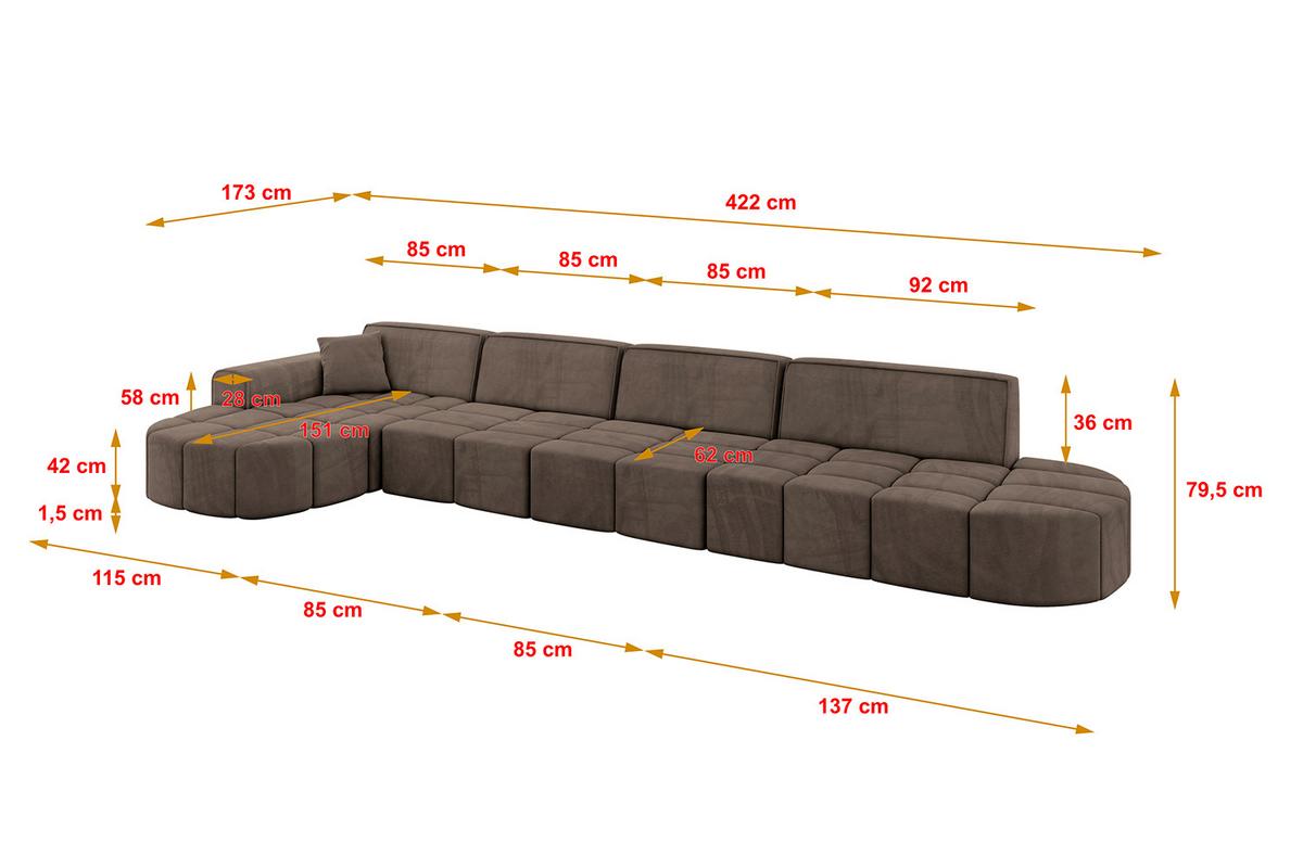 ECKSOFA Ottomane Links LIVO-L3 - 422x173x79,5 cm Braun - Braun, Holzwerkstoff/Textil (422/173cm) - ALTDECOR