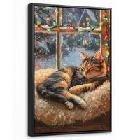 LEINWAND Bilder mit Rahmen - Katze - Weihnachten - Winter - Tier - 40x60 - Bernsteinfarben, Textil (40/60cm) - MuchoWow