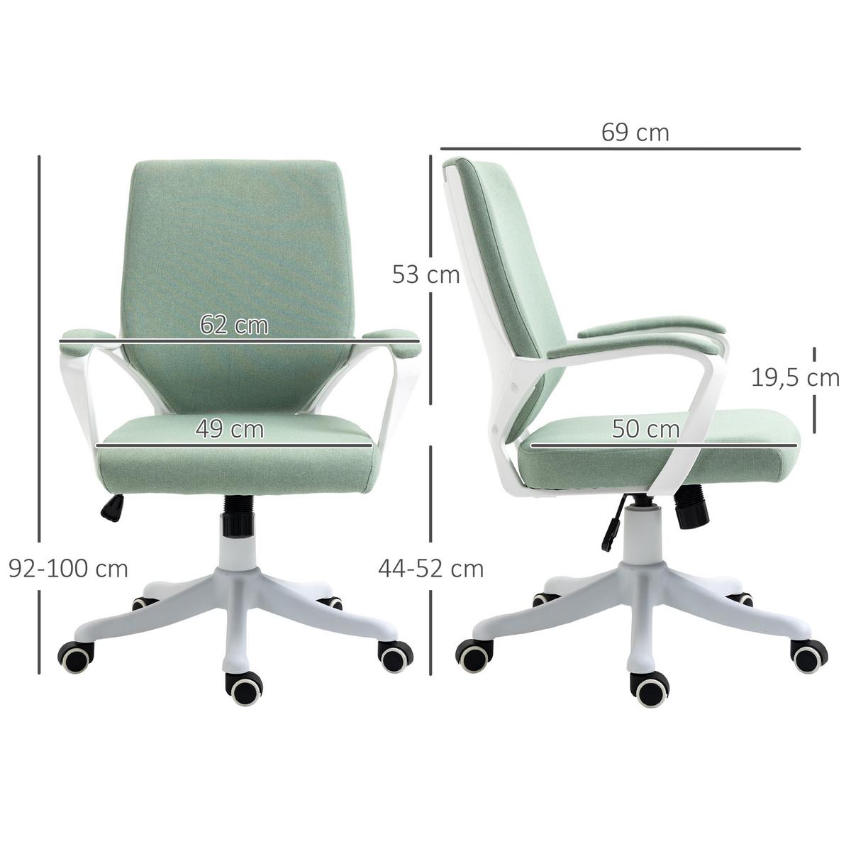 BÜROSTUHL Drehstuhl höhenverstellbarer dick gepolstert Polyester Grün+Weiß - Hellgrün, Kunststoff (69/100/62cm) - Vinsetto