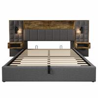 POLSTERBETT 160x200 mit Stauraum LED Nachttische USB Leinen - Grau, Textil (160/200cm) - Urban Meuble