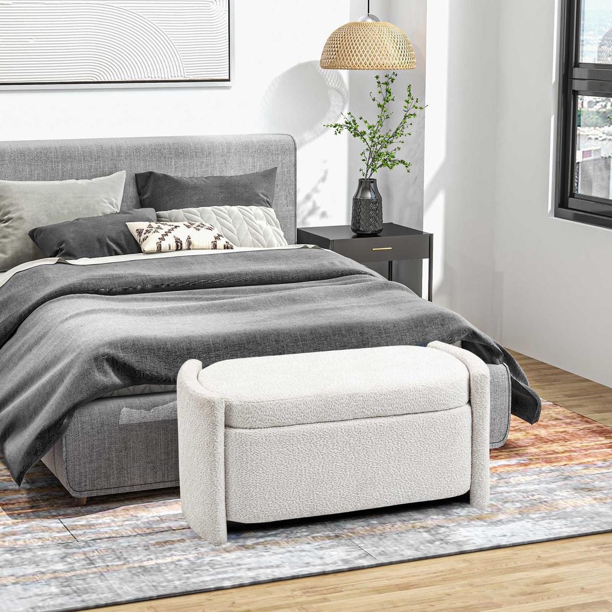 TRUHENBANK Samtoptik Creme - Eukalyptusholzfarben/Creme, Holz/Kunststoff (44/45.5/105cm) - HOMCOM