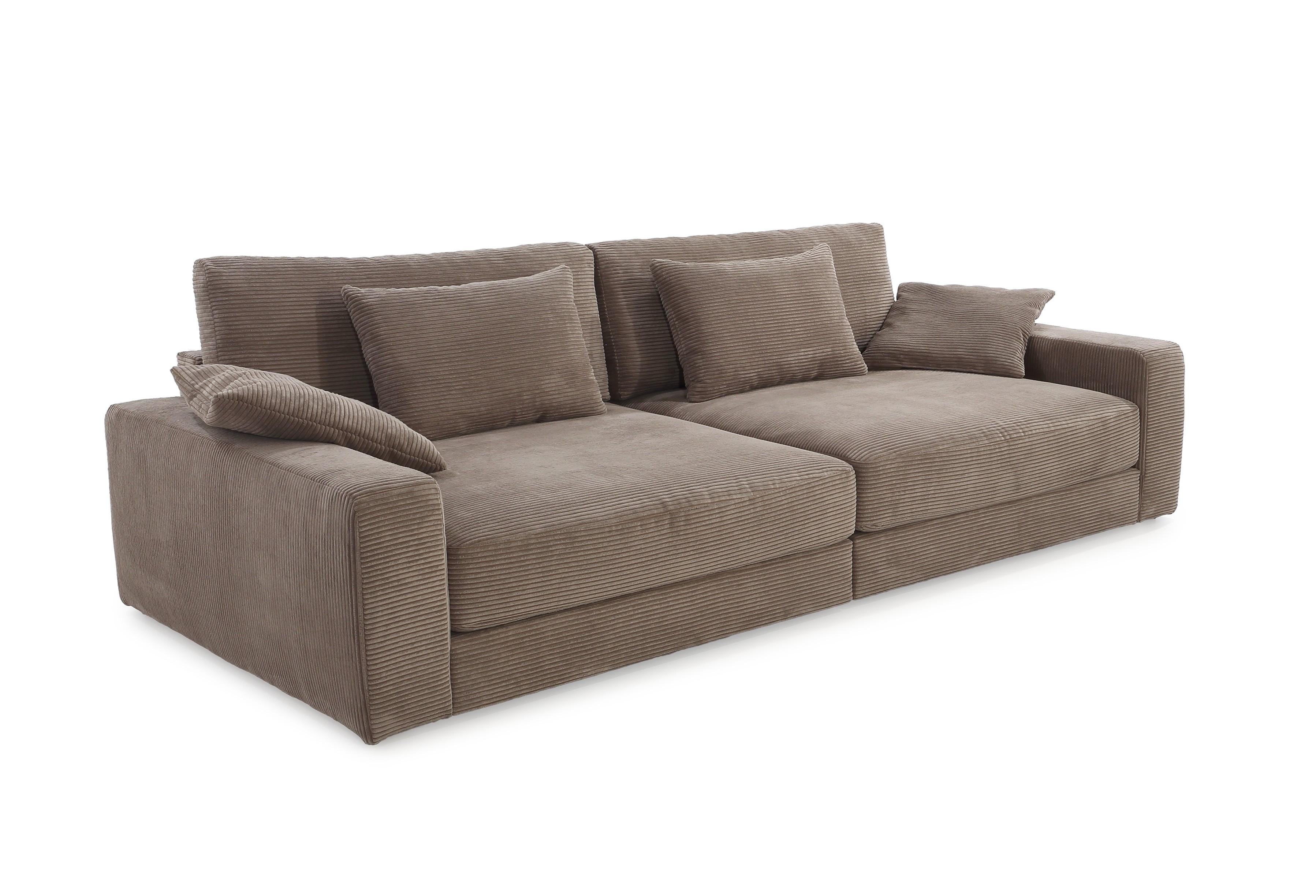 BIG-SOFA mit Federkern B290/T135/H90 cm extratief, Liegefläche 122x240 cm, Cord Braun Taupe / 15252 - Schwarz/Braun, Kunststoff/Textil (290/90/135cm) - luma-home