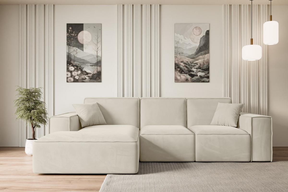 ECKSOFA Ottomane Links SERRA-L - 266x169x80 cm Beige Velours - Beige/Schwarz, Holzwerkstoff/Kunststoff (165/266cm) - ALTDECOR