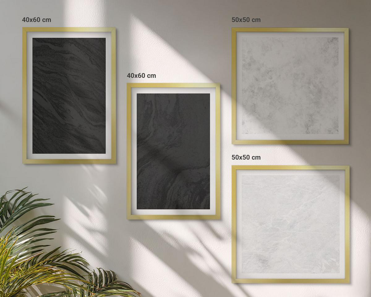 BILDER SET 4er Set - 50x50 cm & 40x60 cm Goldrahmen - Dunkles Licht, glamouröse Marmor - Goldfarben, Kunststoff (50/50cm) - TULUP