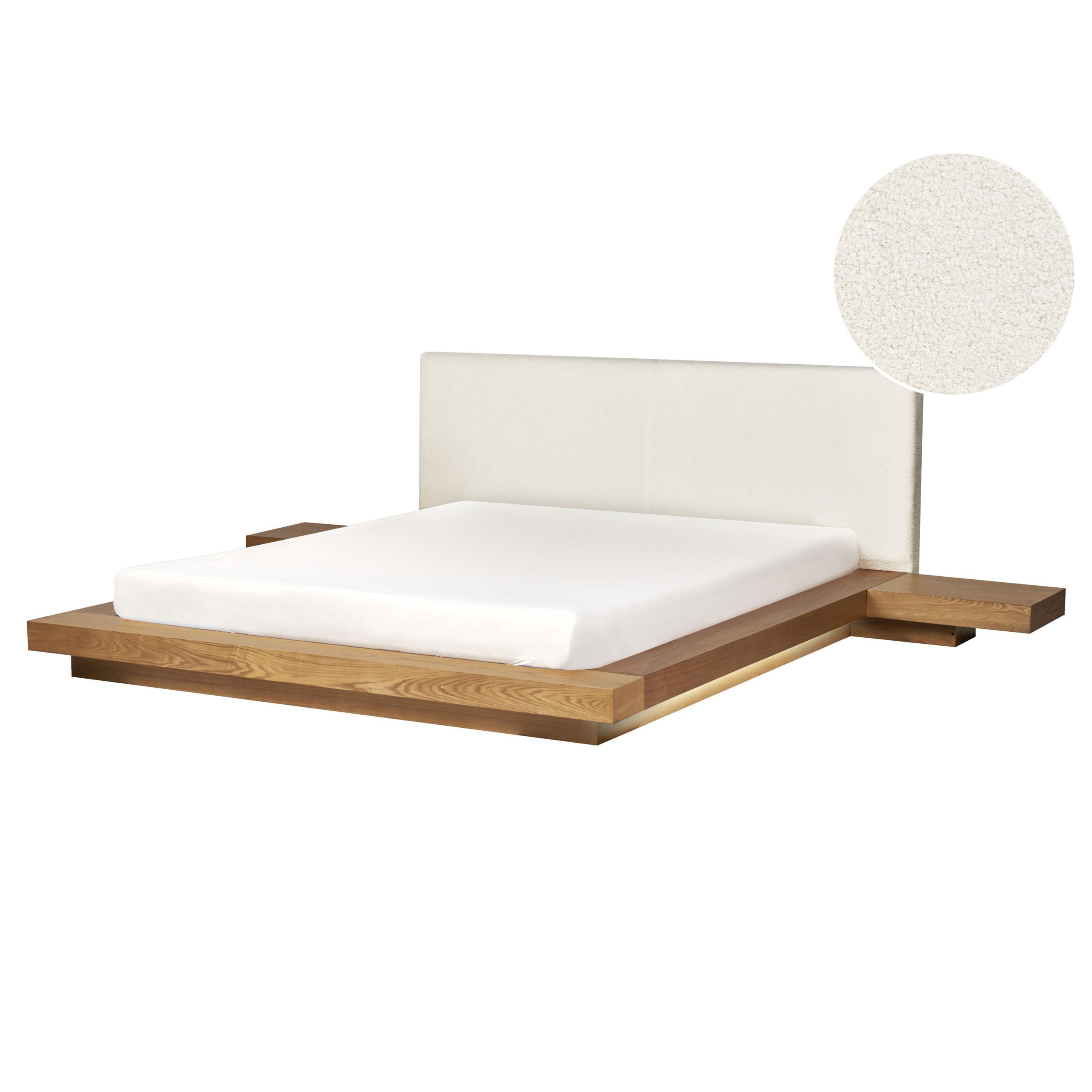 BETT mit LED 160/200 cm MDF-Platte Hellbraun Zen - Hellbraun, Holz (160/200cm) - Beliani