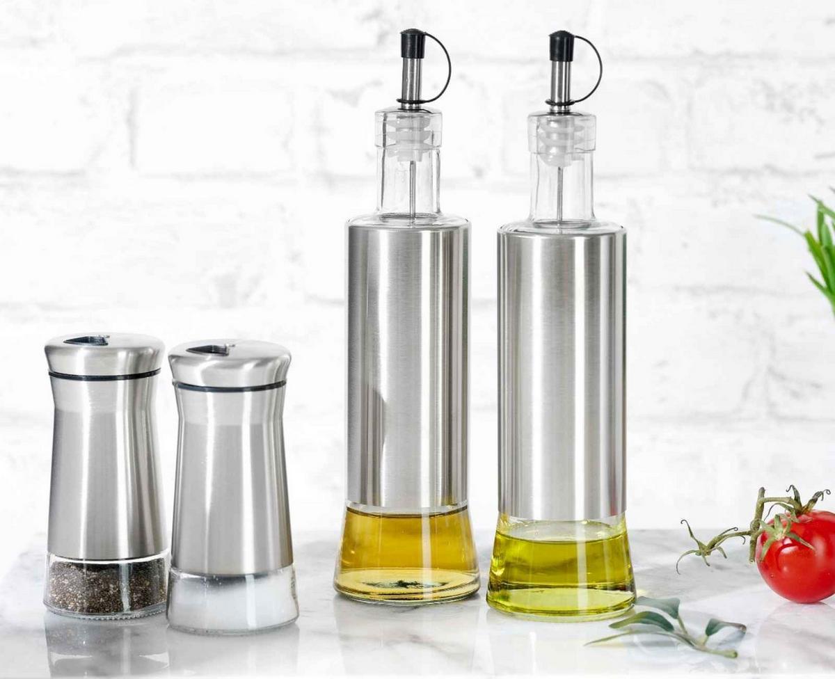 ESSIG & ÖL FLASCHE Basic transparent-silber 320 ml 2-tlg. - Transparent/Silberfarben, Glas/Metall (7/26/14cm) - Ritzenhoff Breker