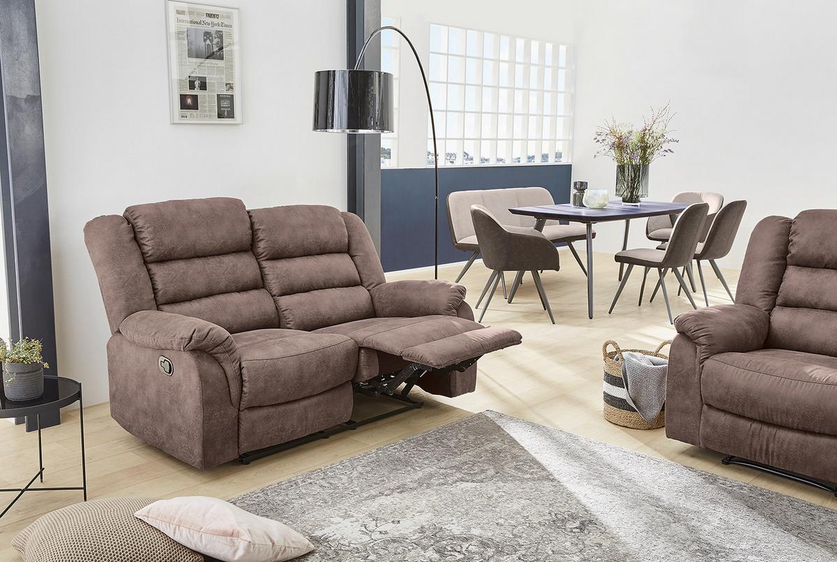 2-SITZER-RELAXSOFA Federkern, Liegefunktion verstellbar durch halbautomatische Relaxfunktion B153/T93/H103 cm, Mikrofaser Vintage Graubraun / 15133 - Graubraun/Schwarz, Textil (153/103/93cm) - luma-home
