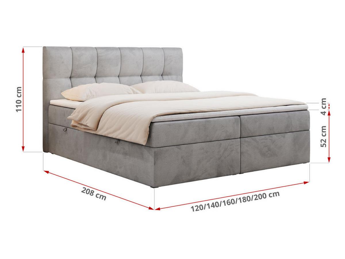 BOXBETT RICO 140/200 Hellgrau Velvet - H3 - Hellgrau, Holz/Textil (140/200cm) - MKS