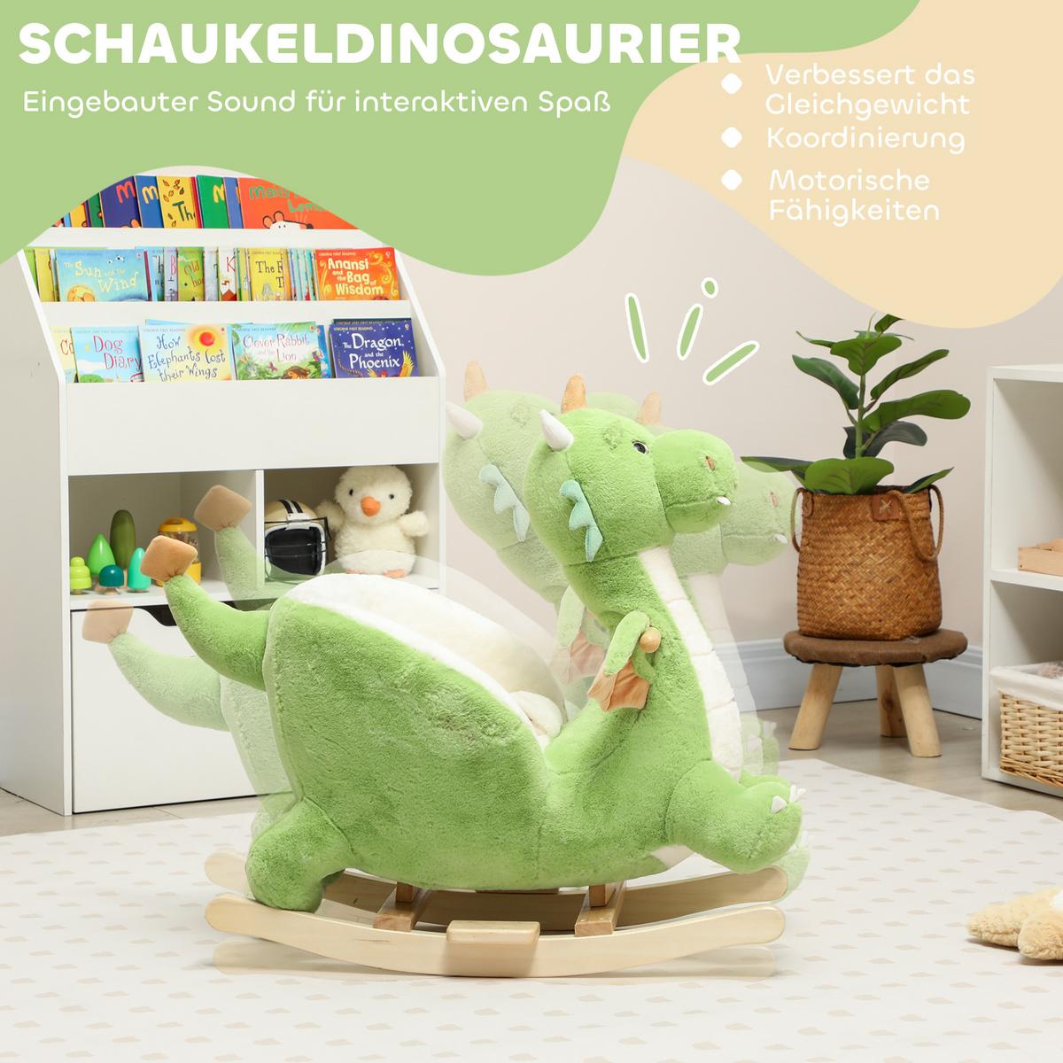 SCHAUKELTIER Dinosaurier-Schaukel interaktive Tiergeräusche weiche Füllung Grün - Grün, Textil (39/66/73cm) - AIYAPLAY