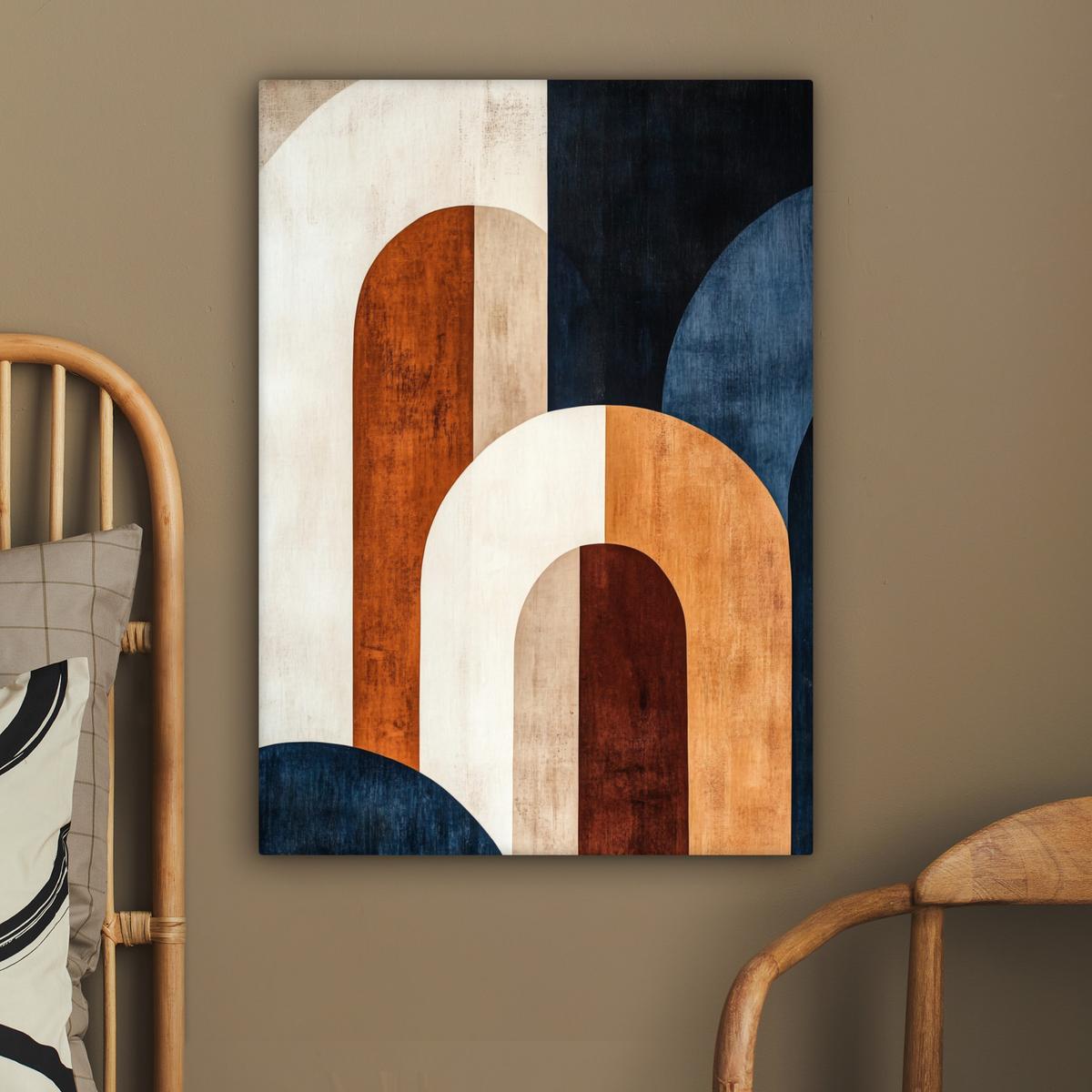 LEINWANDBILD Abstrakt - Formen - Dunkelblau Wandbild Wohnzimmer 60x80 cm - Cognac, Textil (60/80cm) - MuchoWow