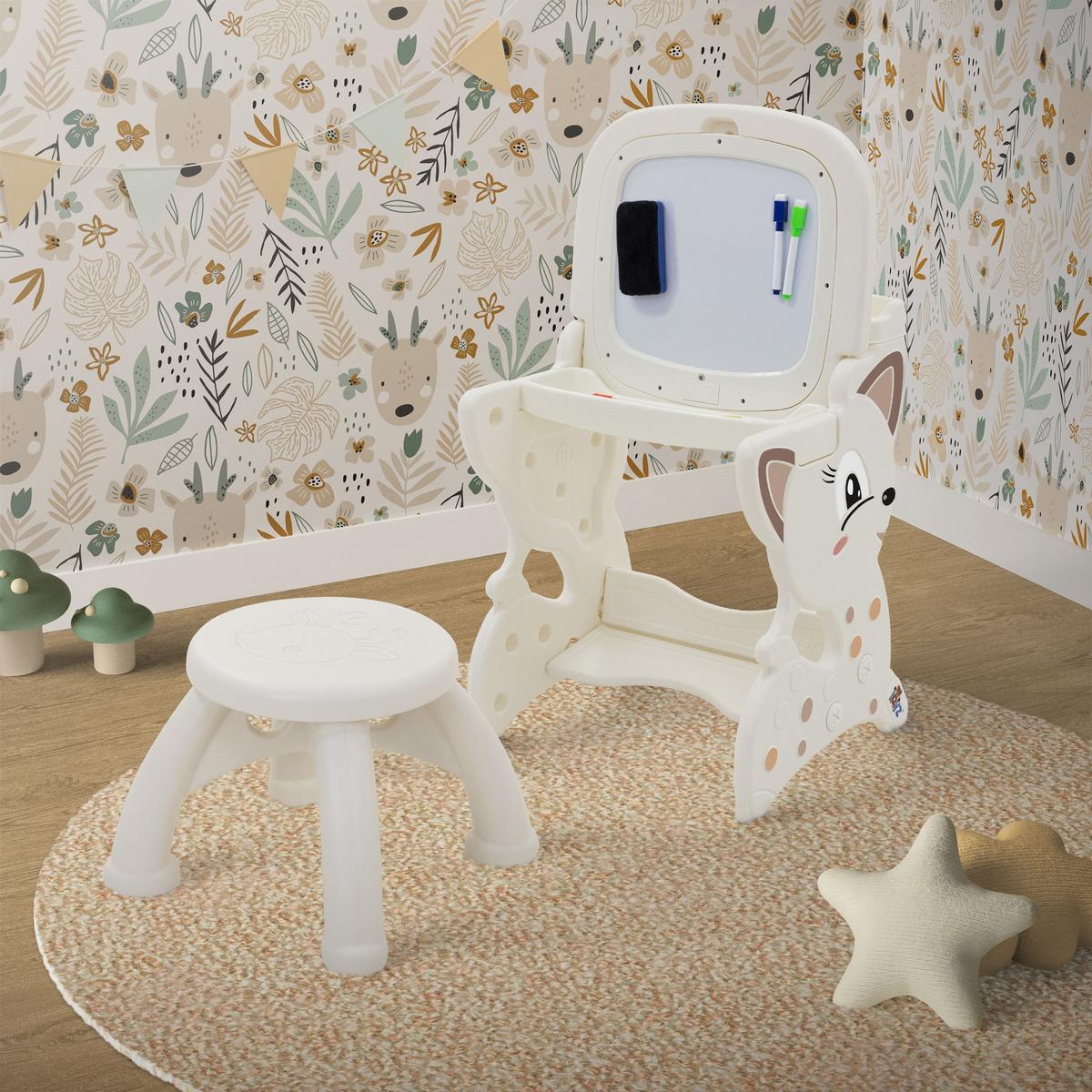 KINDER MALTISCH Weiß mit Hocker - Weiß, Kunststoff (41/76/45cm) - Joyz