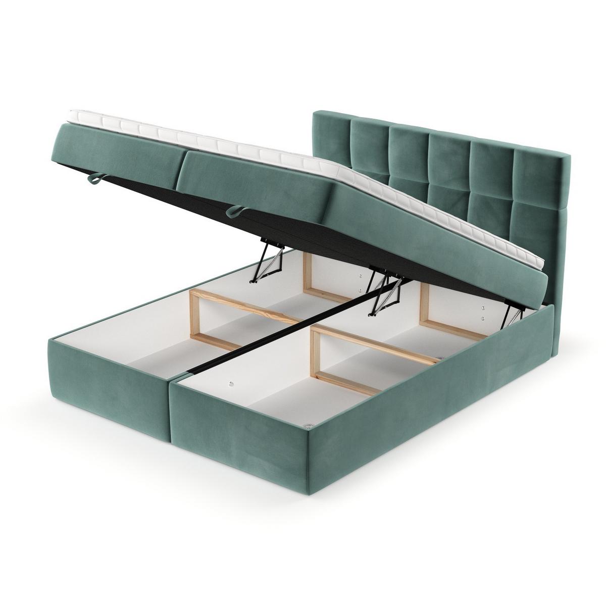 BOXBETT Savio 140/200 cm Türkis im Kronos Stoff - Türkis/Schwarz, Holz/Holzwerkstoff (140/200cm) - AltaBeds