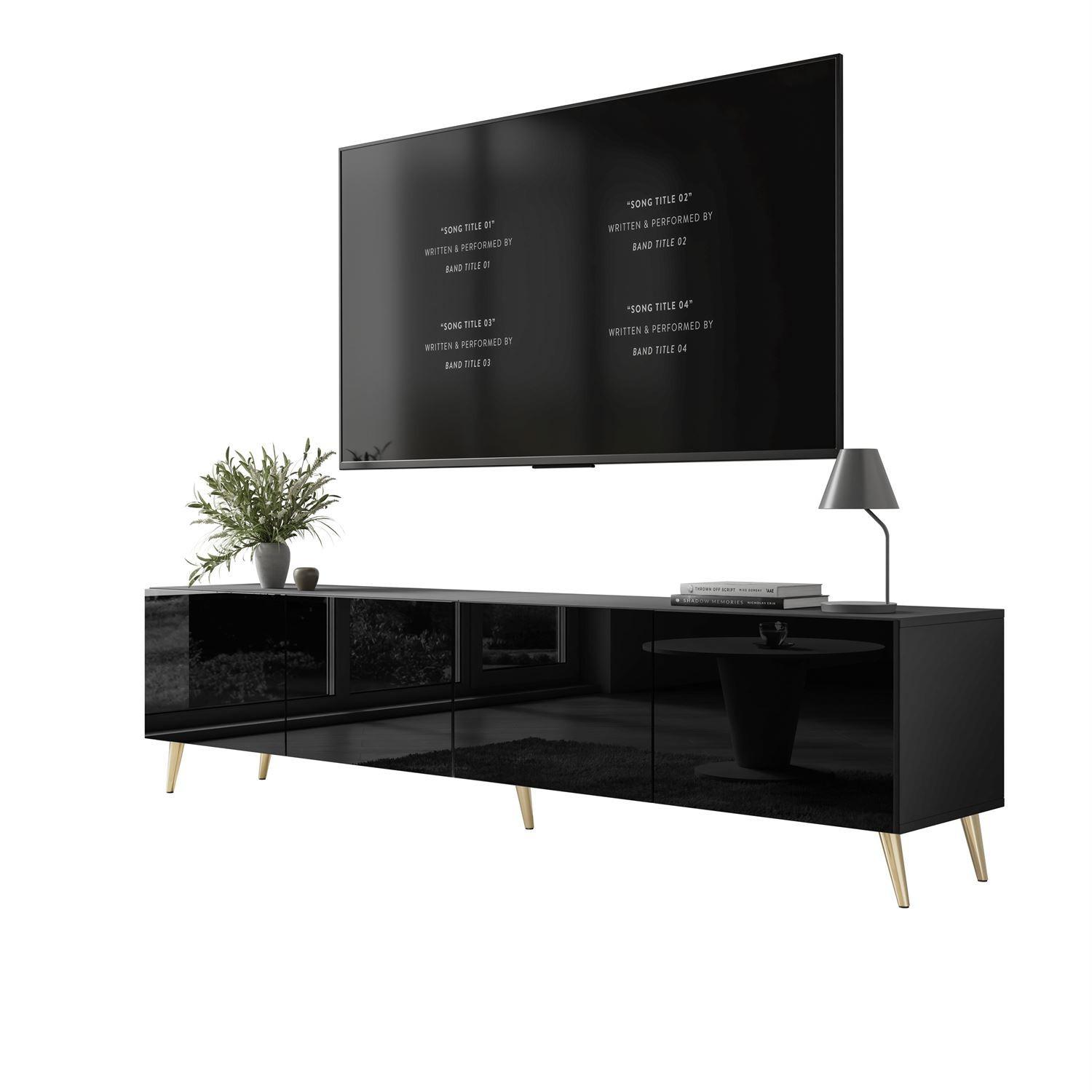 TV-ELEMENT AURA 200 Schwarz Hochglanz – Beinfarbe: Gold - Schwarz, Holzwerkstoff (200/49/40cm) - Lookway