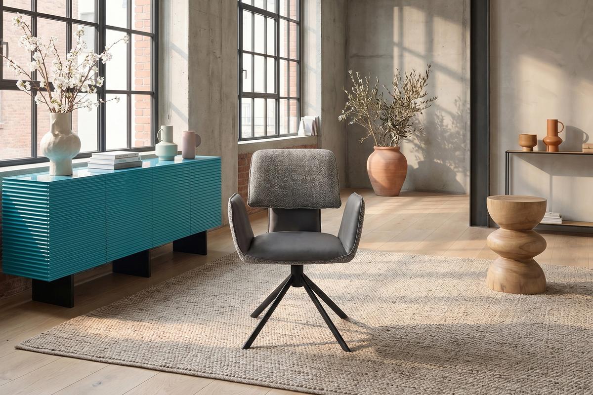 ESSZIMMERSTUHL EDENIA Grau Webstoff Drehbar (360°) (1er-Set) - Grau, Kunststoff/Textil (60/86/65cm) - KAWOLA