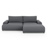 ECKSOFA mit Schlaffunktion, Bettkasten, extrabreite Ottomane rechts, abgerundete Armlehnen, B240/T145/H81 cm, Strukturstoff Dunkelgrau / 21033 - Dunkelgrau/Schwarz, Kunststoff/Textil (240/145cm) - luma-home