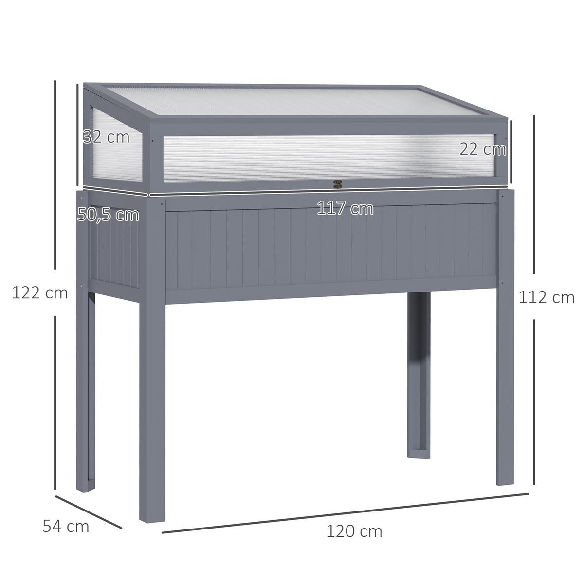HOCHBEET, Pflanzkasten, für Garten, Balkon und Terrasse, Tannenholz, PC-Panel, Grau - Grau, Holz/Kunststoff (54/122/120cm) - Outsunny