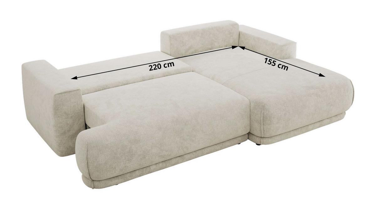 ECKSCHLAFSOFA RINA L Creme Schenille grob gewebt - links - Creme/Schwarz, Kunststoff/Textil (267/170cm) - MKS
