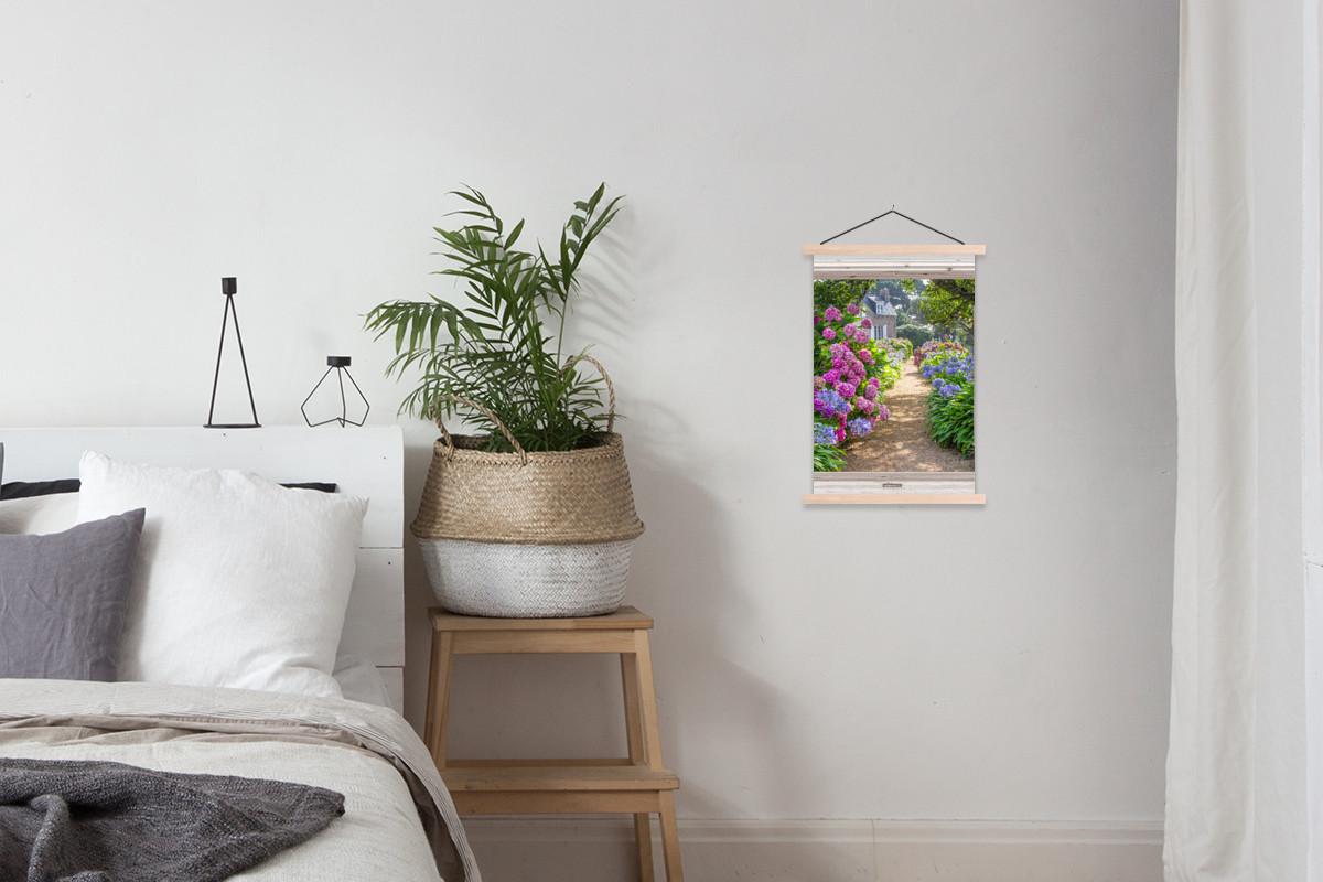 POSTER MIT MAGNETLEISTEN Hortensie - Durchsichtig - Blumen - Sommer - Lila - Weg Deko Wohnzimmer 40x60 cm - Lila, Textil (40/60/0.15cm) - MuchoWow