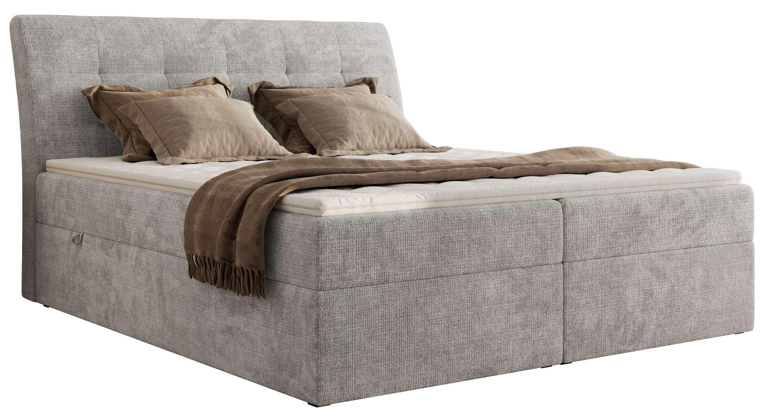 BOXBETT DAGOS 120/200 - Hellgrau Schenille grob gewebt - H4 - Topper T25 - Hellgrau, Textil (120/200cm) - MKS