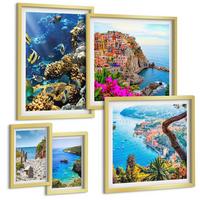 BILDER SET 5er Set - 50x50 cm & 20x30 cm & 40x60 cm Goldrahmen - Berglandschaften im Hintergrund - Goldfarben, Kunststoff (40/60cm) - TULUP