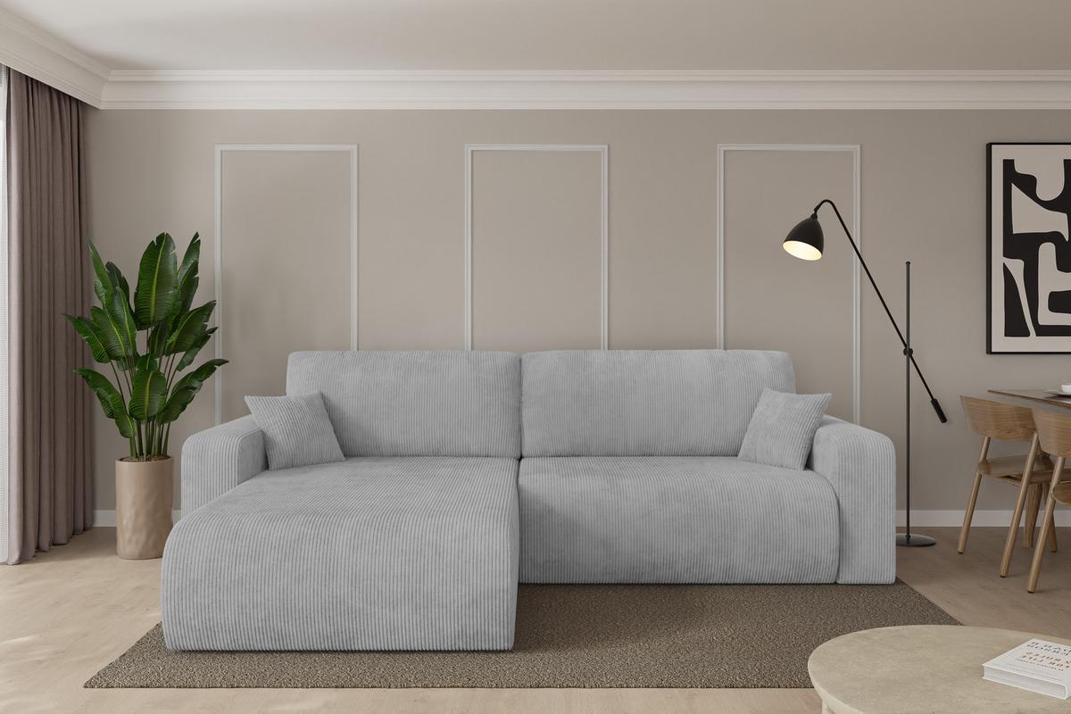 ECKSOFA mit Schlaffunktion Ottomane Links BERY-L 276x193x88 Grau Cord - Schwarz/Grau, Holzwerkstoff/Kunststoff (276/193cm) - ALTDECOR