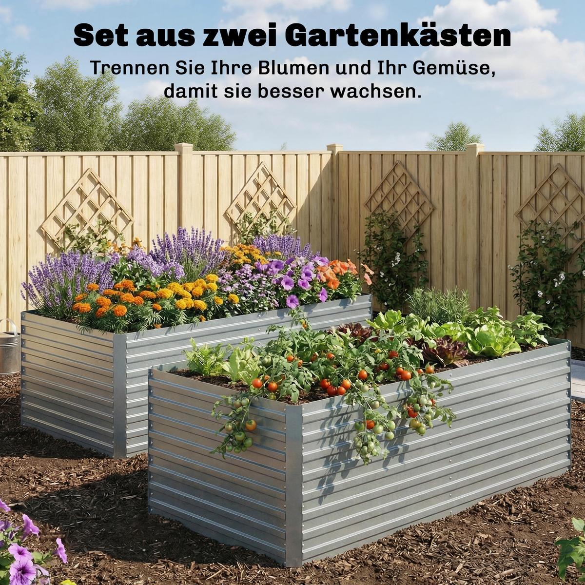HOCHBEET 2ER-SET aus Stahl Silber - Silberfarben, Metall (90/60/180cm) - Outsunny