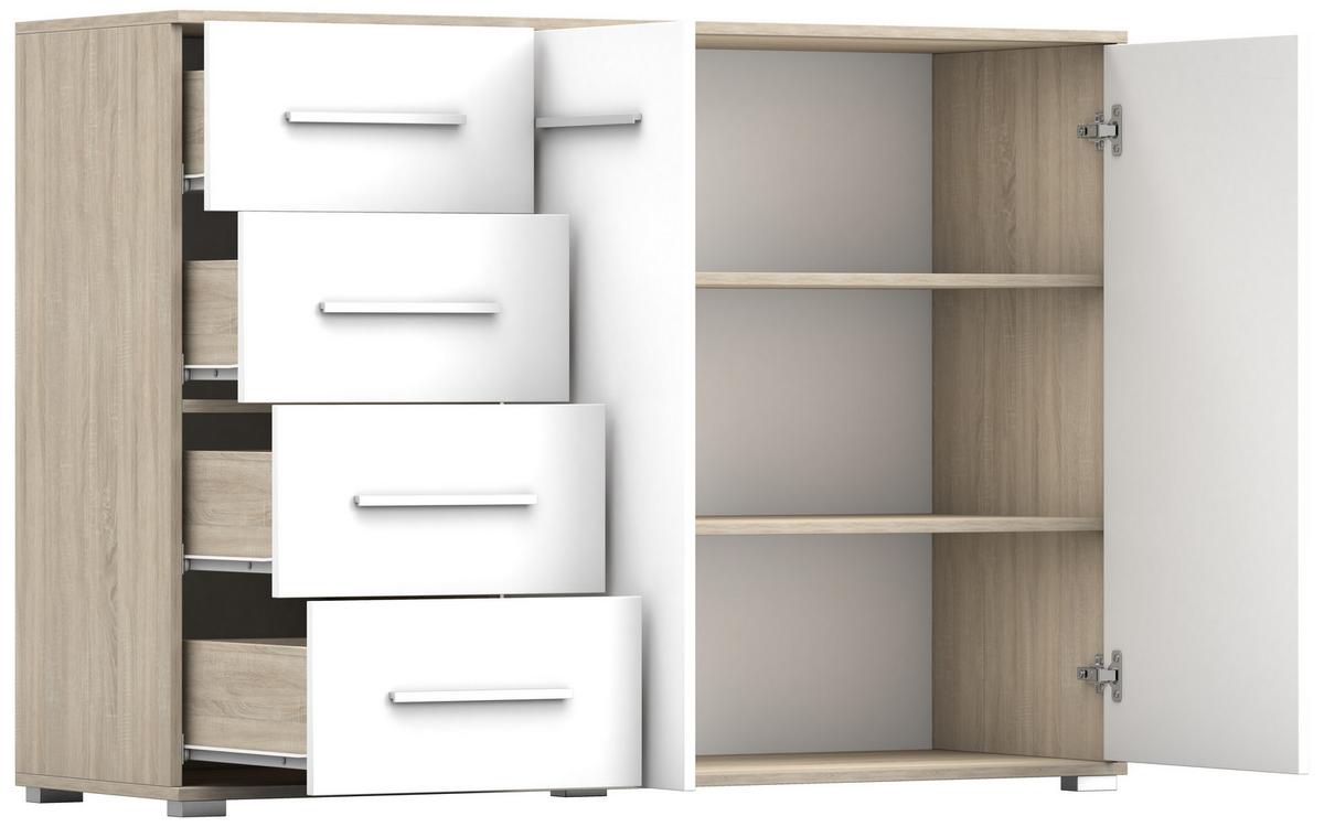 KOMMODE Frida 01 2D4S Sonoma/Weiß 135 cm - Alufarben/Weiß, Holzwerkstoff/Kunststoff (135/95/45cm) - imoebel24