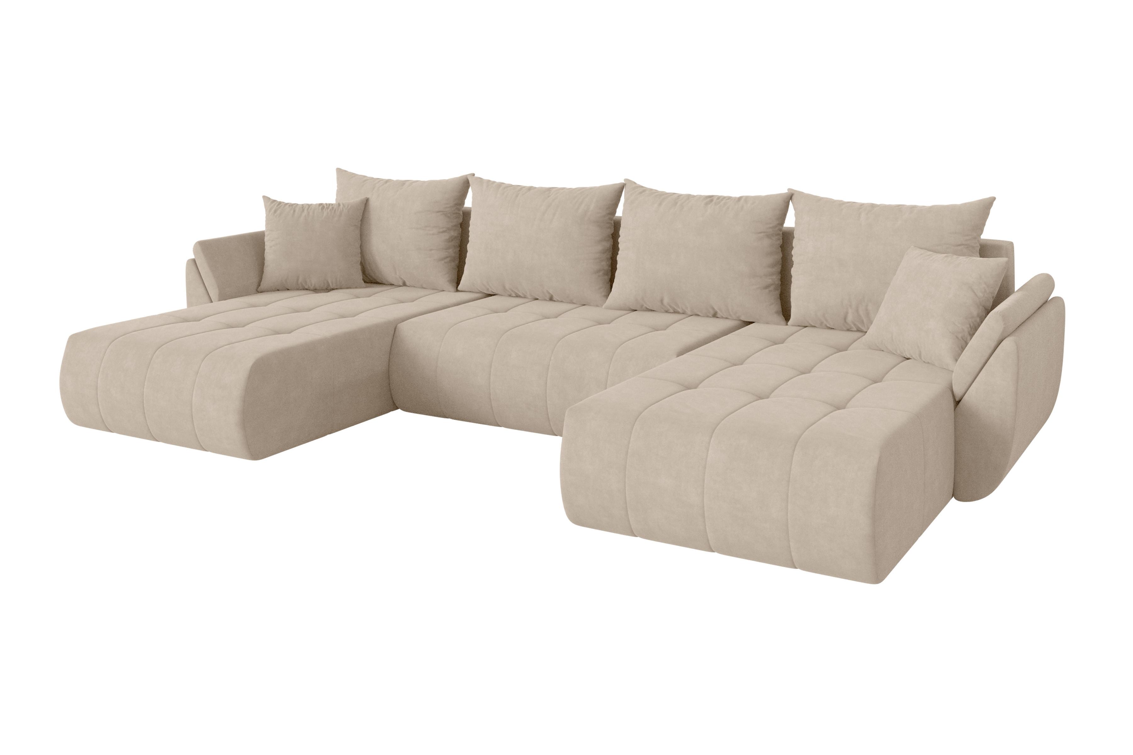 WOHNLANDSCHAFT mit Schlaffunktion und Bettkasten TOKO-U 378x194x86 Beige Velours - Schwarz/Sahara, Holzwerkstoff/Kunststoff (378/86/194cm) - ALTDECOR