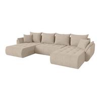 WOHNLANDSCHAFT mit Schlaffunktion und Bettkasten TOKO-U 378x194x86 Beige Velours - Schwarz/Sahara, Holzwerkstoff/Kunststoff (378/86/194cm) - ALTDECOR