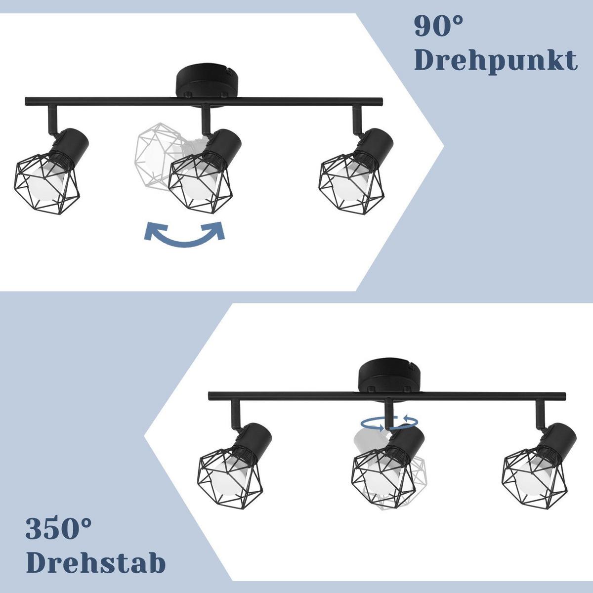 DECKENSTRAHLER Brückenau 3-flammig 42.5/15.5/15.5 cm - Schwarz, Metall (42.5/15.5/15.5cm) - Nettlife